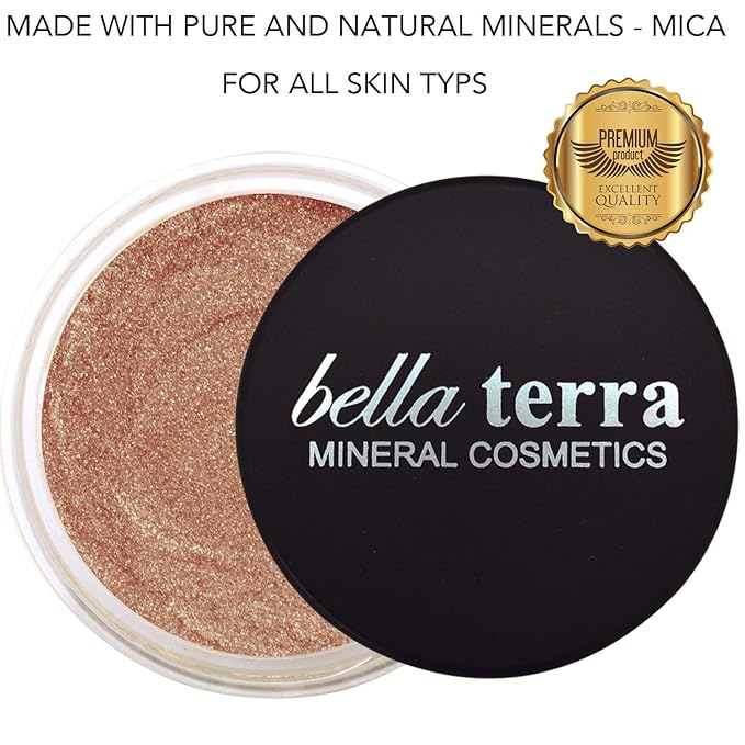BellaTerra Cosmetics Mineral Bronzer – Travel Compact Vegan Tanning Contour Powder for Face & Body – Soft Synthetic Bristles for Smooth Foundation, Powder (Sunset Kiss)