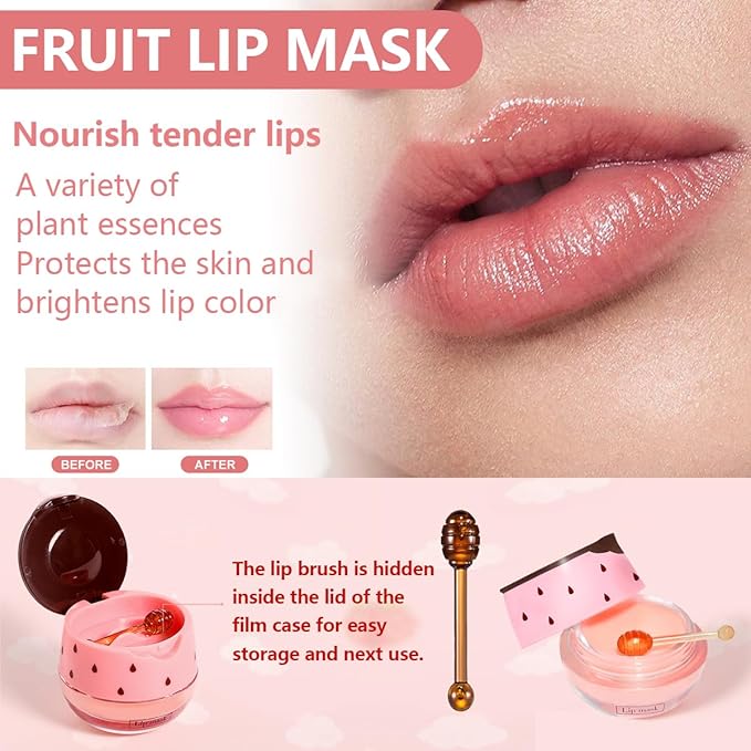 Watermelon Lip Balm, Honey Strawberry Apple Lip Mask Overnight, Moisturizing Lip Sleeping Mask, Vitamin E Lip Masks, Repairs And Prevents Chapped Lips (Watermelon）