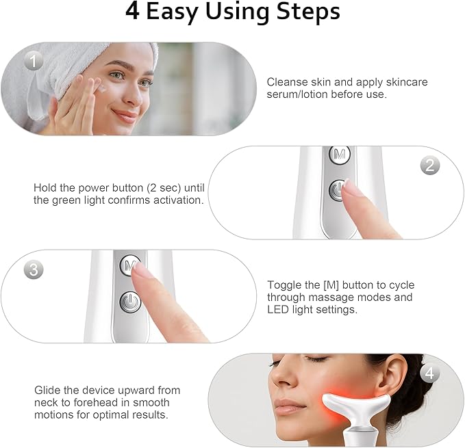 7 in 1 Multifunctional Facial Massager, Red Light Therapy for Face, Beauty Skin Care Tool for Face and Neck, Portable Facial Massager for Wrinkles and Skin Care-White