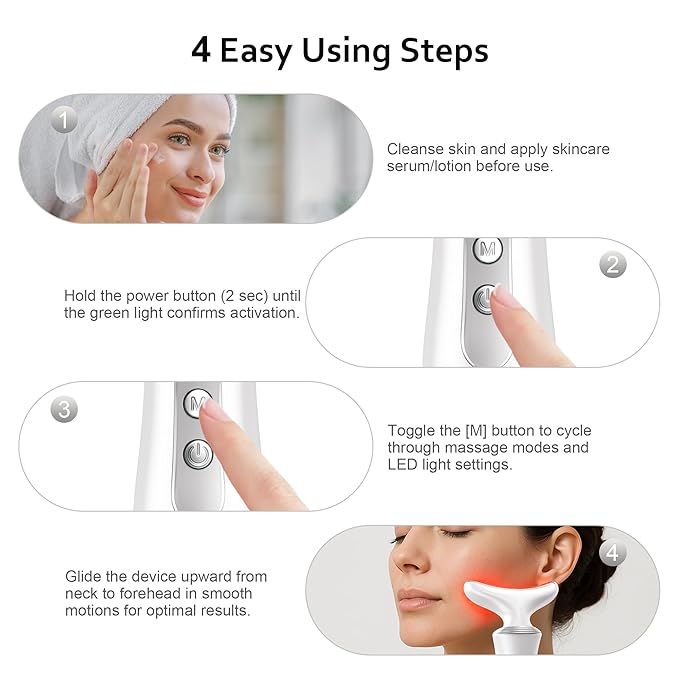 7 in 1 Multifunctional Facial Massager, Red Light Therapy for Face with 7 Modes, Face Lift Device, Portable Facial Massager for Wrinkles,Neck&Skin Care-White