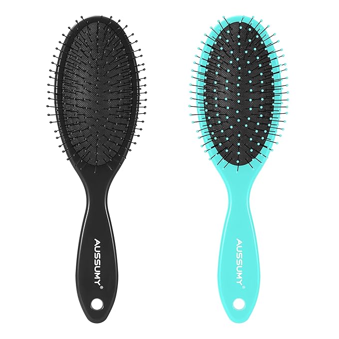 Air Cushion Detangling Hair Brush - 2 Pack Detangler Hairbrush with Ultra Soft Bristles for Effortless Tangle Removal - For Wet Dry Damaged Curly Hair for Women Men Boys Girls Kids - Black & Green