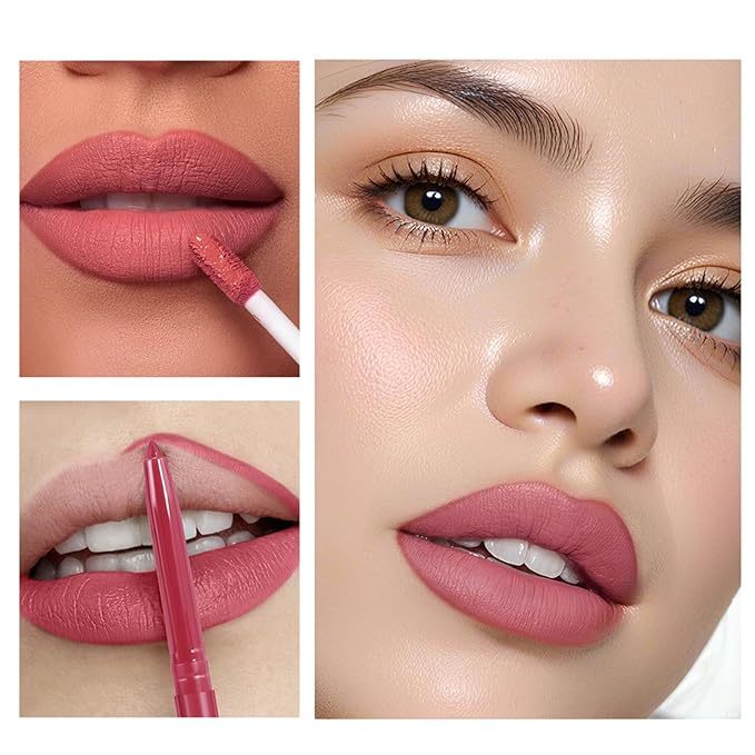 13Pcs Matte Liquid Lipstick + Lip Liner Pens Set, 6 Matte Lipstick+6 Matching Smooth Lipliner+ 1Pcs Lip Plumper Makeup Set Kit, Waterproof Long Lasting 24 Hour Lip Makeup Christmas Gifts for Women