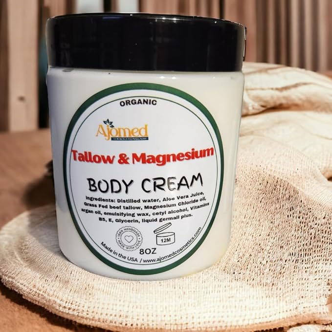 Beef Tallow & Magnesium Body butter - Grass Fed and Finished beef tallow Magnesium Cream- Handmade moisturizer for Cracked, Dry, Itchy skin- eczema cream- diaper rash (SANDALWOOD VANILLA)