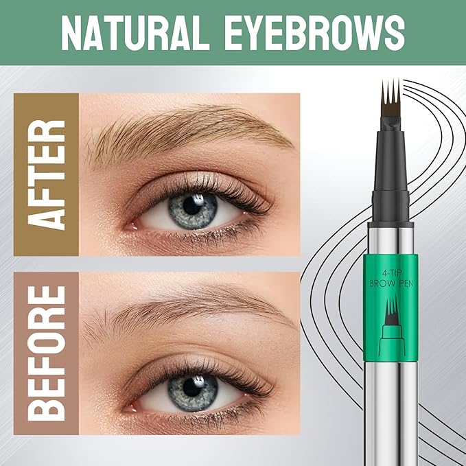 Microblading Eyebrow Pen - Waterproof Eye Brow Pen with 4-Fork-Tip Liquid Brow Pens for Natural Looking Defined Eyebrows (Black Brown)