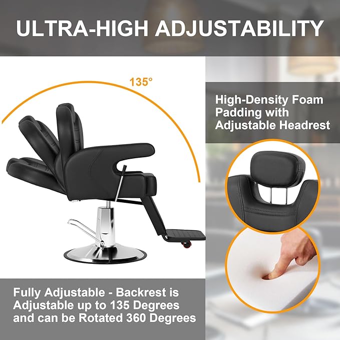 Salon Chair for Hair Stylist, 360 Degree Rotating Barber Chair Heavy Duty Hydraulic Pump Barber Chair, Spa Beauty Equipment for Hair Stylists, Tattoo Artists, Cosmetologists