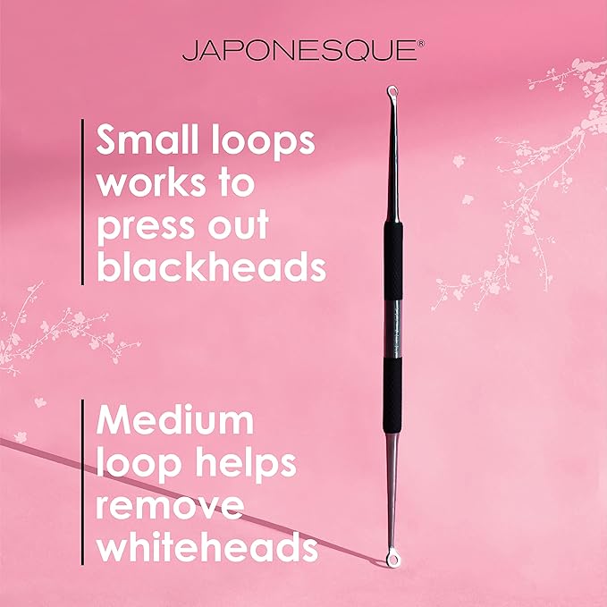 JAPONESQUE Blackhead, Pimple and Blemish Extractor with Dual-Ended Loop Extractor and Lancer, Made with Stainless Steel, Includes Protective Storage Case
