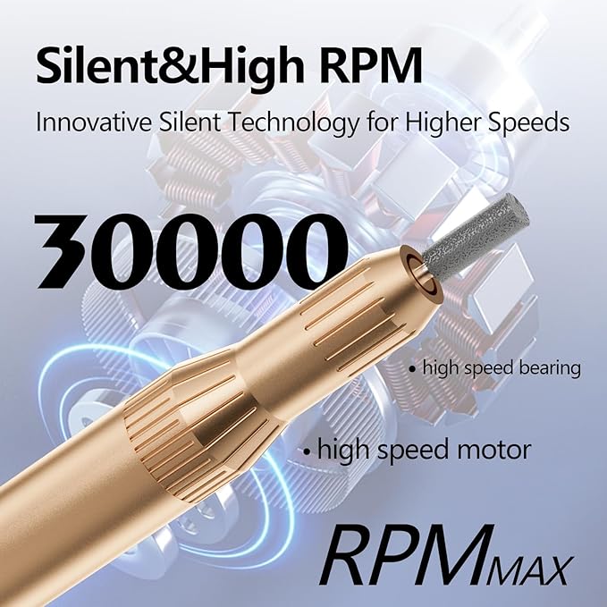 Electric Nail Drill Professional Machine Efile Manicure Pedicure Tools Portable File for Acrylic Gel Dip Powder Nails Salon Use Manicure Pedicure Nail Supplies (Gold)