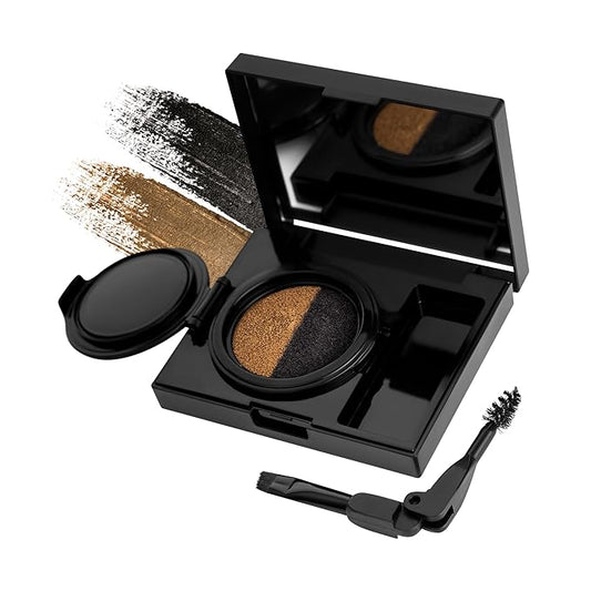 Eyebrow Powder Kit for Women – Dual Cushion Eyebrow Color Palette with Light Brown & Black Shades – Long-Lasting, Smudge-Proof Eye Brow Kit with Built-In Brush and Foldable Mirror