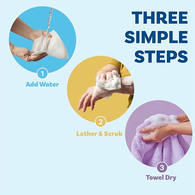 Scrubzz Disposable No Rinse Bathing Wipes for Sensitive Skin - All-in-1 Single Use Shower Wipes, Simply Dampen, Lather, and Dry Without Shampoo or Rinsing (Sensitive Skin, 3-Pack)