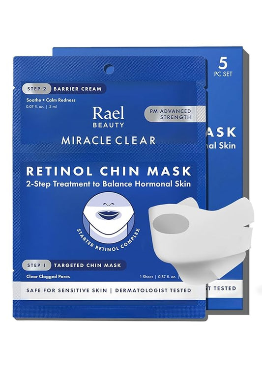 Rael Retinol Chin Mask with Miracle Clear Barrier Cream - Face Masks and Moisturizer, 2 Step Treatment, Niacinamide, Ceramide NP, for All Skin Types, Vegan, Korean Skincare (5 Kits)
