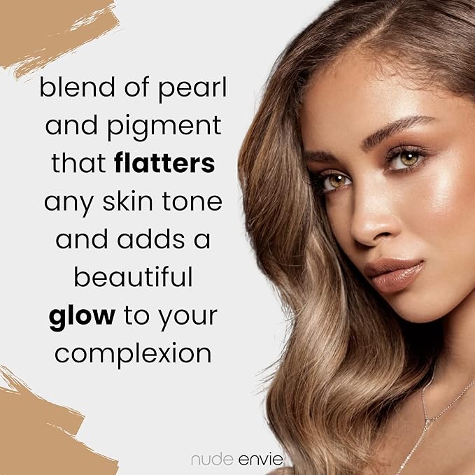 Nude Envie - Powder Highlighter - Velvety Texture & Easy Application - Smooth, Buildable, Shimmer Finish - Infused With Crushed Pearls - Mirror Compact - Vegan, Paraben-Free & Cruelty-Free - Goddess
