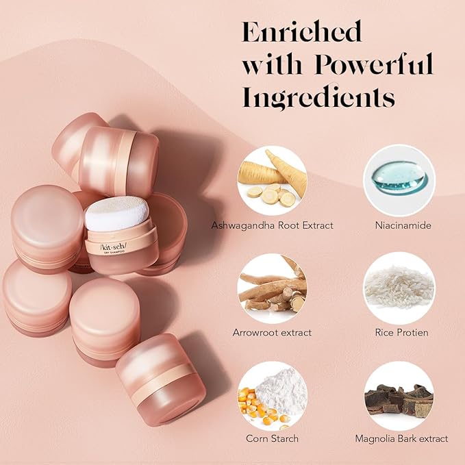 Kitsch Dry Shampoo Powder with Rice Protein for Women & Men - Unscented, Volumizing, No White Cast,Organic, Paraben Free & Benzene Free, Non Aerosol for Oily and Light Hair, Travel Size - 8g