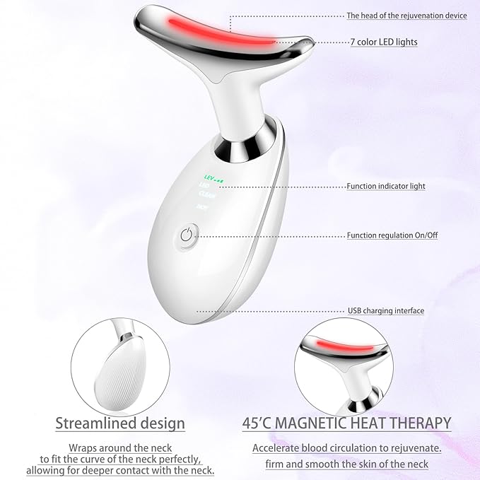 Face and Neck Massager Tool, 7-in-1 Color Red-Light-Therapy Wand for Skin Care