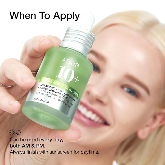 Anua Azelaic Acid 10 Hyaluron Redness Soothing Serum, Facial Serum for Sensitive skin, Hyaluronic Acid, Niacinamide, Spot Care, Natural Color, Vegan, Korean Skincare (30ml/ 1.01 fl oz.)