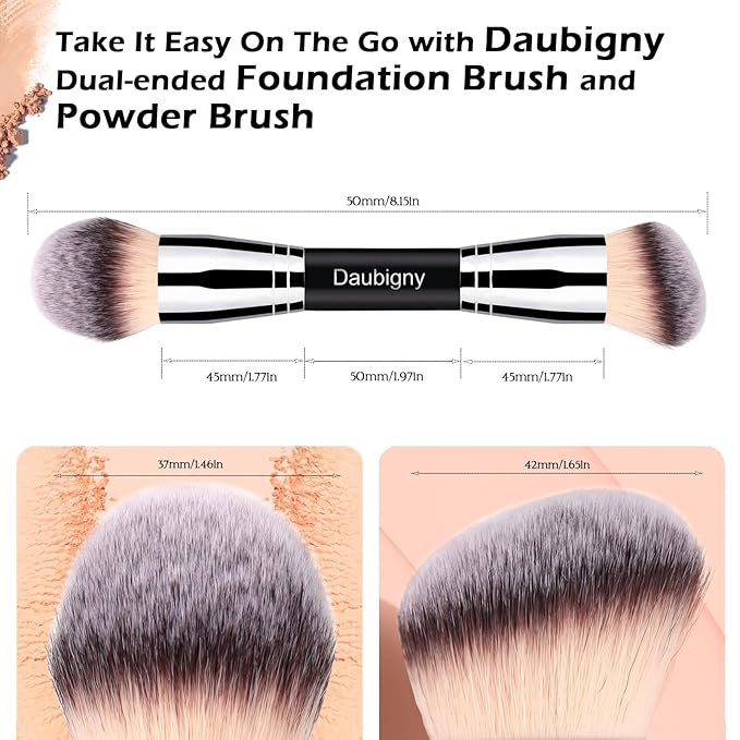 Makeup Brushes Daubigny Dual-ended Rounded Foundation Brush Powder Brush Perfect for Any Look Premium Luxe Hair Rounded Taperd Flawless Brush Ideal for Liquid, Cream, Powder,Blending