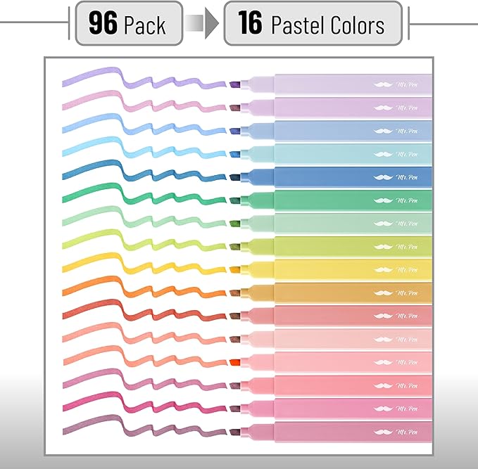 Mr. Pen- Aesthetic Highlighters, 96 Pack, Chisel Tip, Pastel Colors, Bulk Cute Highlighters Assorted Colors