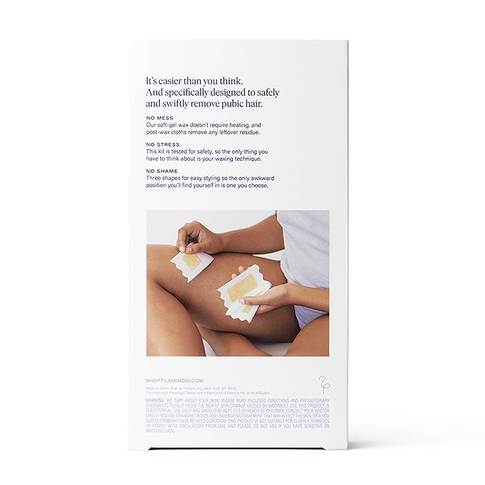 Flamingo Face & Pubic Wax Kit - 44 Wax Strips, 16 Post-Wax Cloths, and Calming Serum - Easy At-Home Hair Removal