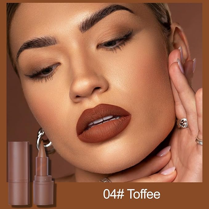 Erinde 2-in-1 Lip Liner and Lipstick Lip Combo Set, Matte Nude Dark Brown Red Lip Liner Creamy Lip Pencil Crayon, High Pigmented Long lasting Lipstick Makeup, 04# Toffee