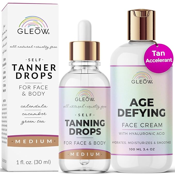 Face Self Tanner Drops with Revitalizing Cream, Self Tanning Drops for Face, Face Tanner Bronzing Drops, Face Tanning Drops to Add to Moisturizer 1oz+3.4oz