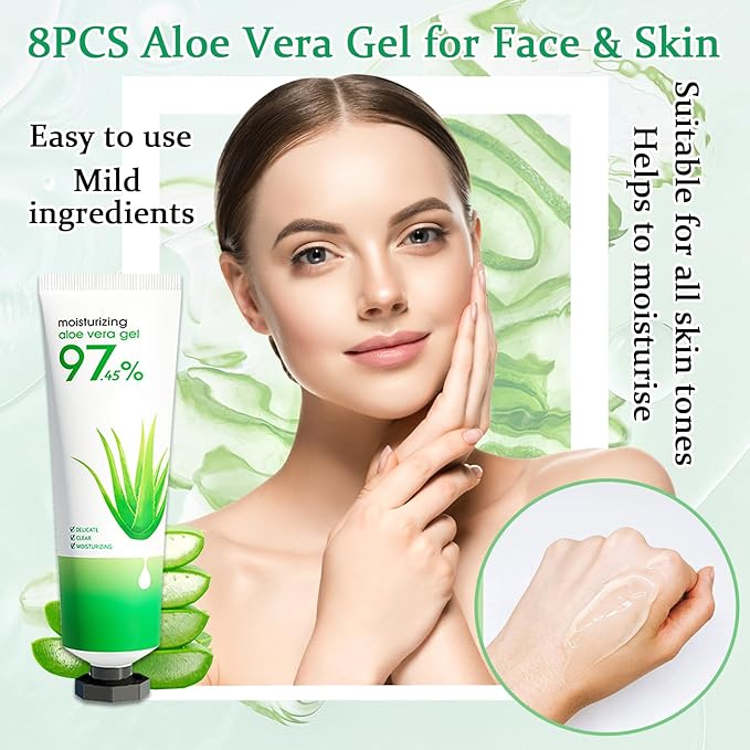 8PCS Aloe Vera Gel for Face & Skin,Organic Aloe Vera Gel,Hydrating After Sun Cream for Travel Size,Moisturizing Lotion for Skincare,After Sun Lotion for All Skin Type(G)