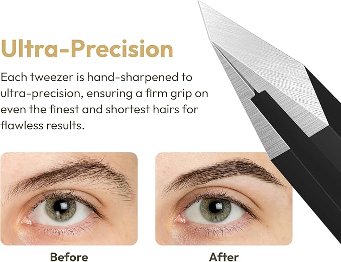 Ultra-Precision Professional Slant Tweezers for Women Facial Hair - German Stainless Steel, Lightweight Black Tweezers for Women & Men, Ideal for Eyebrow & Facial Grooming (Matte Black)