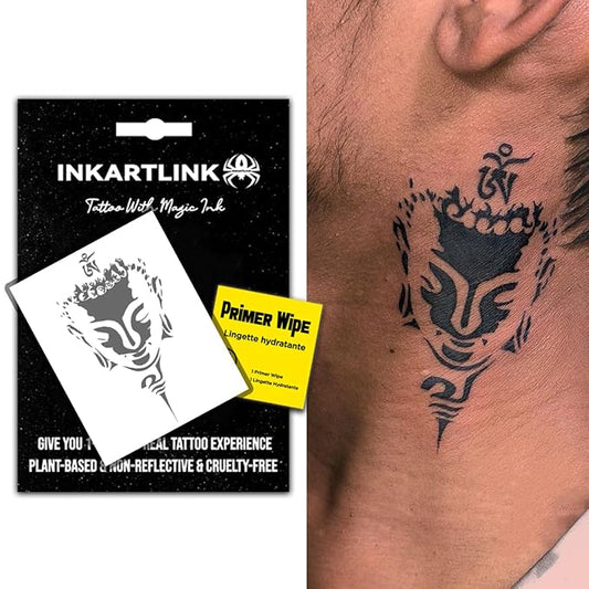 INKARTLINK Semi Permanent Tattoo, creative men's party tattoo, exquisite and realistic design, interesting tattoo experience, cruelty-free, non-reflective, waterproof (Buddha tattoo)