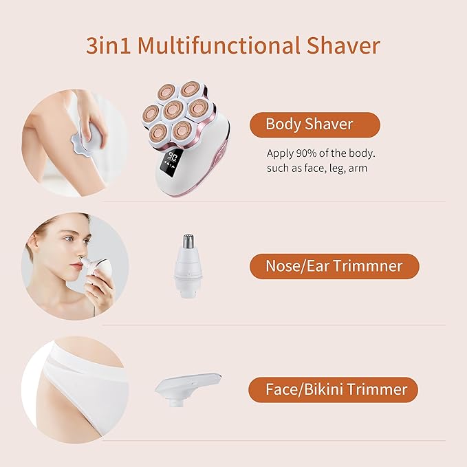 Women's Electric Razors for Women Legs Pubic Facial Hair Removal 3 in 1 Womens Electric Shaver for Women,Bikini Trimmer for Lady,Magnetic Head Shaver for Men,Waterproof