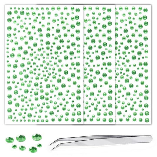 975Pcs Face Gems Hair Gems, Self-Adhesive Face Jewels Eye Jewels Rhinestones 3/4/5/6 mm DIY Face Gems Stick on, Hair Body Rhinestones Gems Crystals Pearls for Face Makeup, Crafts (gem_LightGreen)