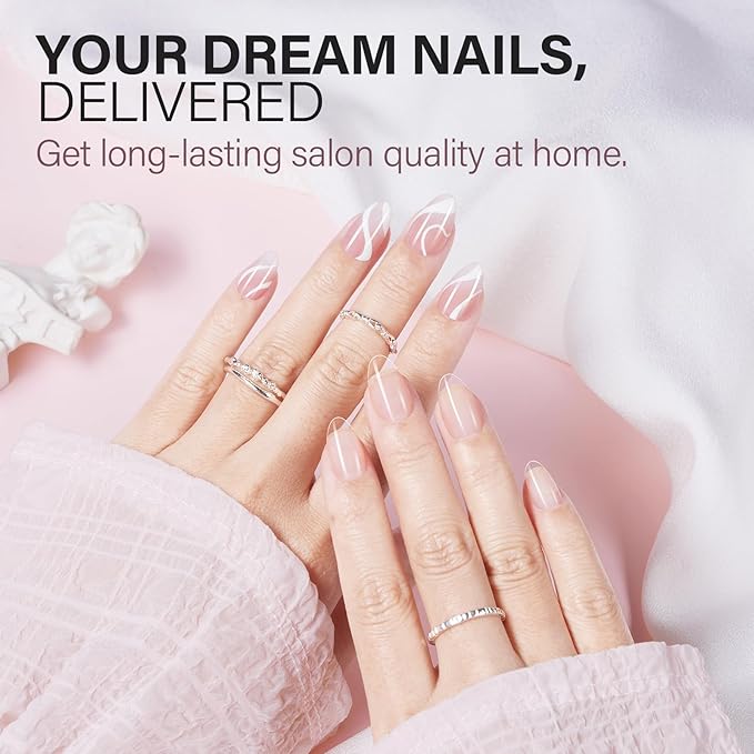 AILLSA Gel Nail Kit Short Almond Nail Tips 240pcs with 2 In 1 Nail Glue Base Coat and Nail Dehydrator, Gel Full Nail Kit with Nail Lamp Top Coat for Starters Home Salon Valentine's Day