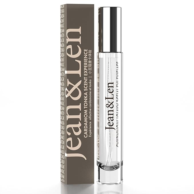 Jean & Len Scent Experience Cardamom & Tonka, Eau de Toilette with cardamom & tonka fragrance, practical mini perfume, ideal for on the go, minimalistic glass bottle, 0.34 Fl. Oz.
