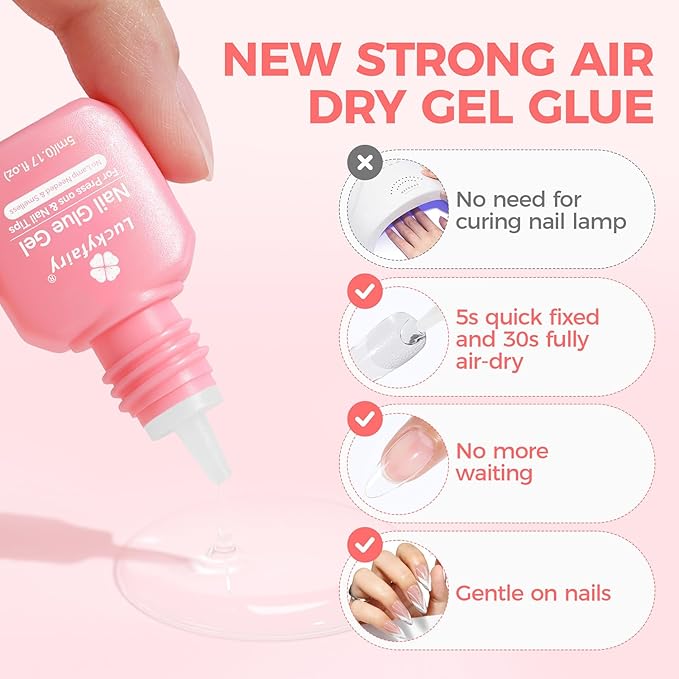 Super Strong Gel Nail Glue for Press On Nails(5ml), Upgraded Air Quickly Dry Glue Gel No UV Light Needed for Nail Tips Fake Nails Long Lasting with Professional Salon Quality