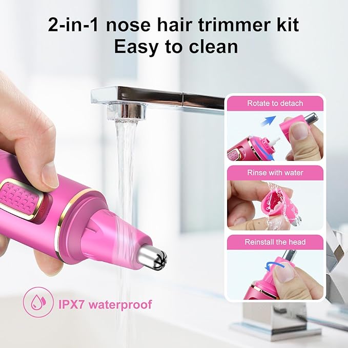 Nose Hair Trimmer for Women, 2025 Painless USB Rechargeable, IPX7 Waterproof Dual Edge Blades (Rose)