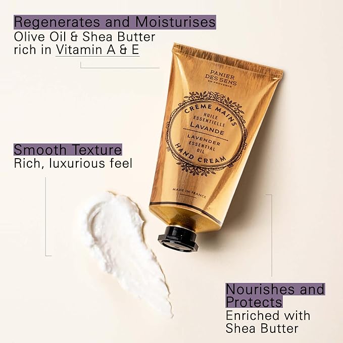 Panier des Sens Lavender Hand Cream - Nourishing Shea Butter Hand Cream for Dry Cracked Hands 97% Natural Ingredients - Dermatologically Tested Hand Lotion for Woman Made in France, 2.5 fl oz