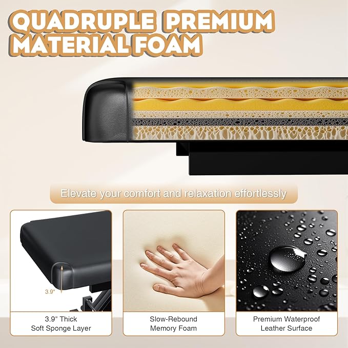 Electric Lift Massage Physical Therapy Table with Adjustable Backrest, Lockable Wheels, 4'' Think Premium Foam, 1500Lbs Capacity Professional Electric Massage Bed Commercial Home Use, Black