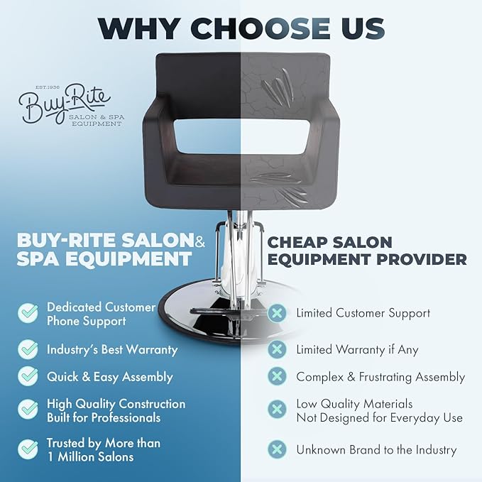 Buy-Rite Rosa Styling Chair for Professional Salons & Barbers - Black Crocodile Vinyl, 23" Chrome Base, Hydraulic Pump, Seamless Design, T-Bar Footrest, Wide Seat with Low-Cut Back, YLG-ROSASTYL-BLK