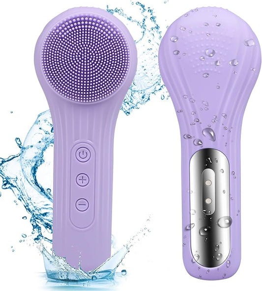 Silicone Face Scrubber Exfoliator, Silicone Face Wash Brush for Men & Women, Ipx7 Waterproof Rechargeable Facial Cleaner for Deep Cleansing, Exfoliating, Massage Face Scrubber (Purple)