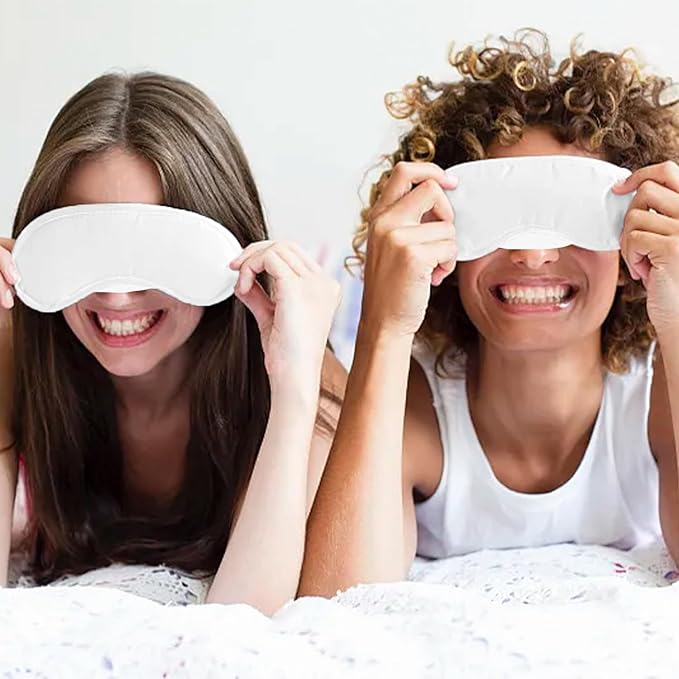 20 PCS Eye Mask Sleepover Party Supplies, Slumber Party Favors for Girls Pajama Party Decorations Sleep White Soft Shade Blindfold Eye Covering, Color the Bulk Game Stuff with 8 PCS Fabric Marker Pens