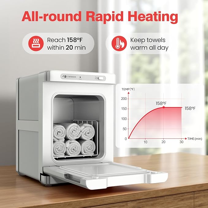 Hot Towel Warmer, 5L Towel Warmer Cabinet, Small Towel Heater with Stainless Steel Rack, Professional Towel Heating Box, Use for Spa, Beauty Salon, Barber, Massage, Gym, Home (White)