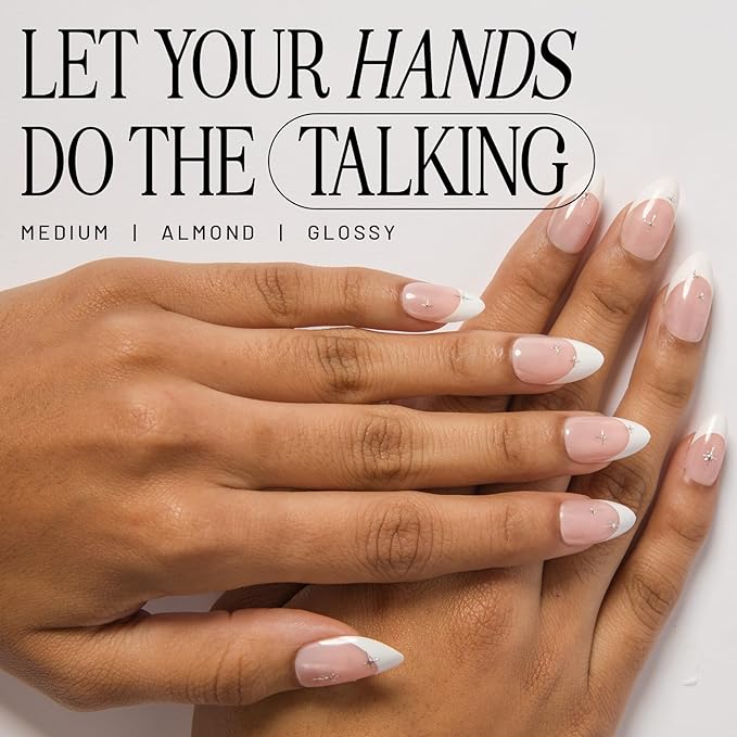 Lilac St - Press On Nails, Seeing Stars (30 Nails, 15 Sizes) - Medium, Almond, Glossy, Opaque - Brush-On Nail Glue, Nail File, Cuticle Stick, Prep Pad - Reusable - Cruelty Free, Vegan, Women Founded