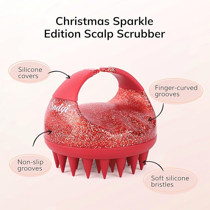Sndyi Scalp Massager Shampoo Brush, Scalp Scrubber with Soft Silicone Bristles, Scalp Exfoliator for Dandruff Removal, Scalp Massager for Hair Growth, Wet Dry Hair Brush, Red-Limited Edition