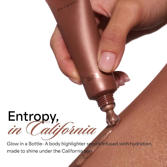 ENTROPY MAKEUP Glow Serum Body Highlighter, 75% Water-Rich Serum with Skincare Ingrediants, Buildable Radiance, Silky Lightweight for Face & Body, Crystal Pink Luminizer, Sugar Lit