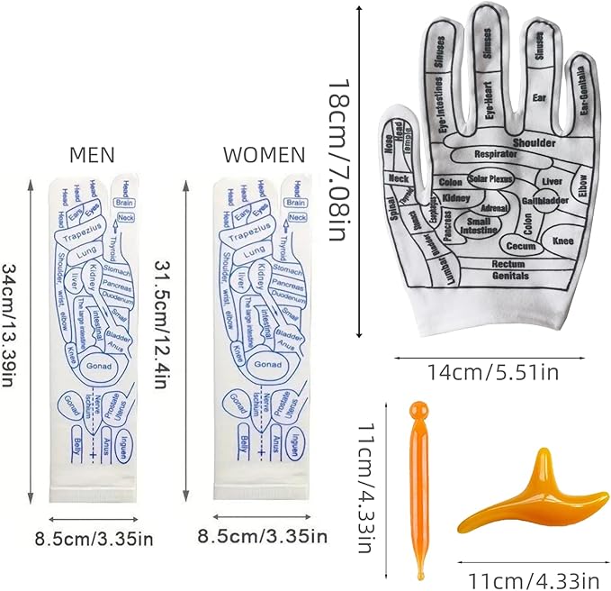 COLSA Reflexology Socks with Tools,Acupoint Socks Set,Beginner Acupoint Massage Tools Large Triangular Sparrow+acupoint Stick(1 Women 1 Men+Gloves)