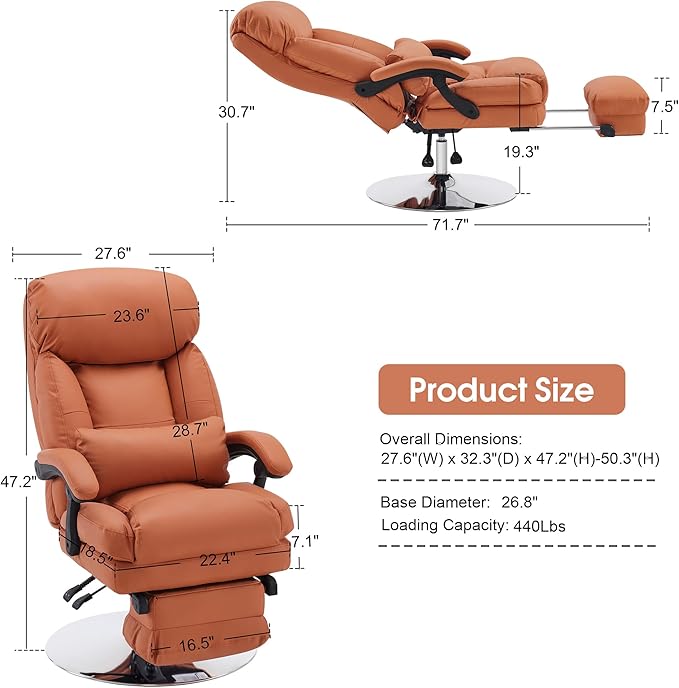 BarberPub Beauty Chair, 360° Rotating Lifting Facial Beauty Spa Chair, Adjustable Tattoo Salon Spa Esthetician Beauty Equipment 3571 (Faux Leather, Orange)