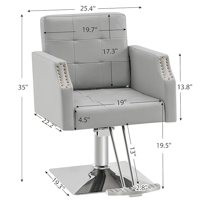 BarberPub Classic Salon Chair for Hair Stylist,Hydraulic Barber Styling Chair,Beauty Salon Spa Equipment 8818 (Grey)