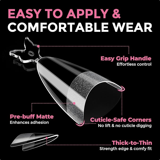 Medium Almond Gel Nail Tips: 360Pcs Half Cover Nail Tips Almond Shape Soft Gel Tips 12 Sizes Half Matte Clear False Nails with Handles for Pre-shape Acrylic Press on Nails Extension DIY Home Salon