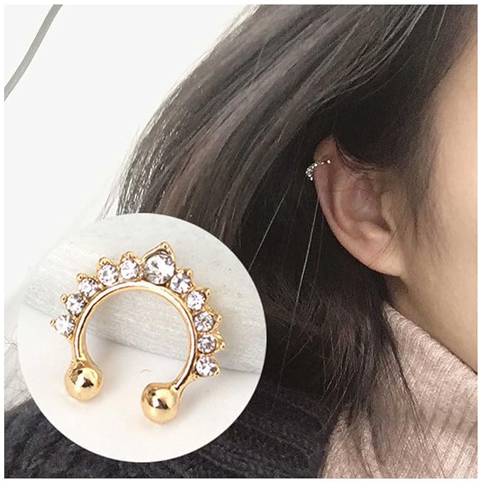 Boho Crystal Ear Cuff Earrings Gold Cz Pave Conch Ear Cuffs Earrings Rhinestone Hoop Cuff Earrings Non Pierced Earrings Jewelry for Women and Girls