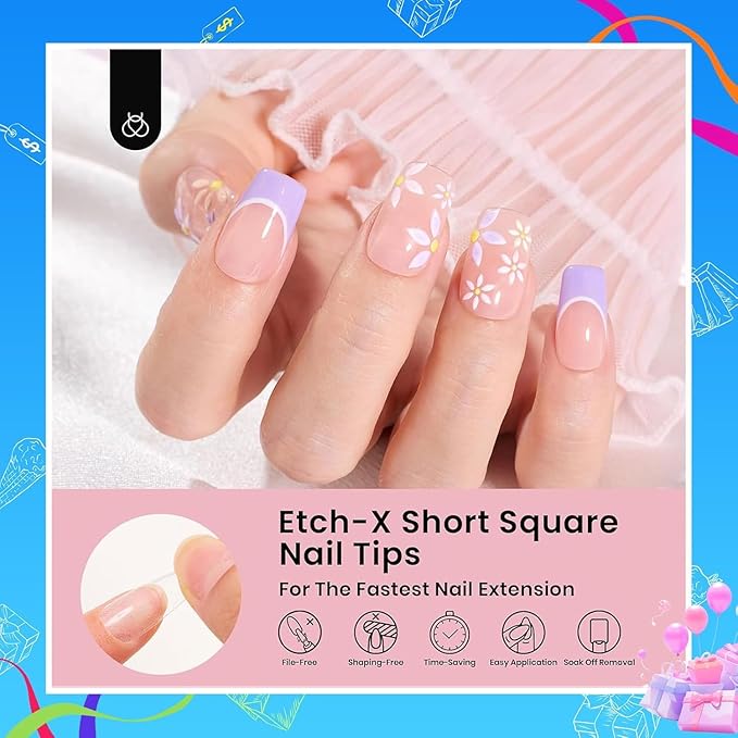 Beetles Short Square Gel Nail Tips 12 Sizes 288 PCS Half Matte Full Cover False Nails Clear Acrylic Nails Glue on Nails for Girls Women DIY Nail Extension
