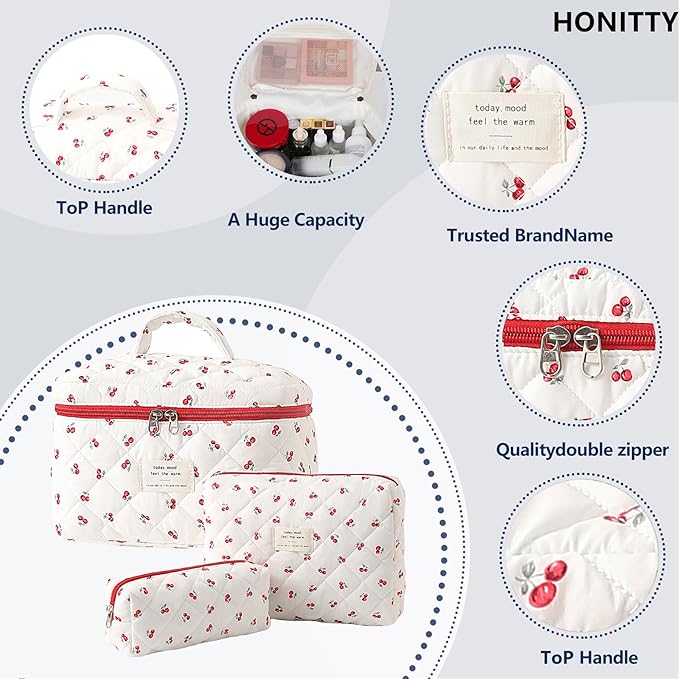 Makeup bag, quilted makeup bag,large