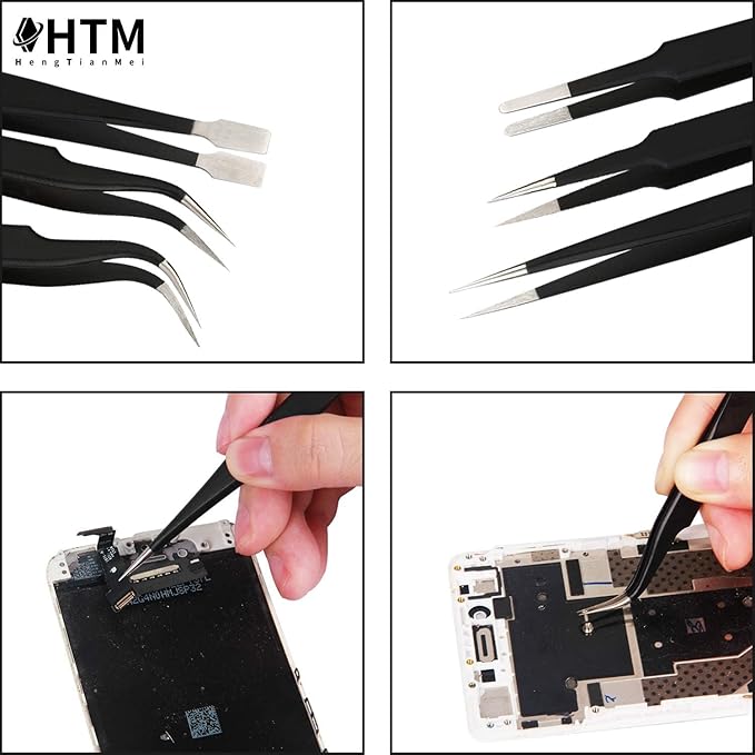 HengTianMei Precision Tweezers Set, ESD Anti-Static Stainless Steel Tweezers Set for Craft, Jewelry, Electronics, Laboratory Work (14 PCS)