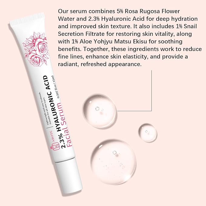 Travel Skincare 2.3% Hyaluronic Acid Serum for Face with 5% Rosa Rugosa Flower Water Deep Moisturizing Anti-Wrinkle (3Pack-Each 0.507 fl.oz | 15ml)